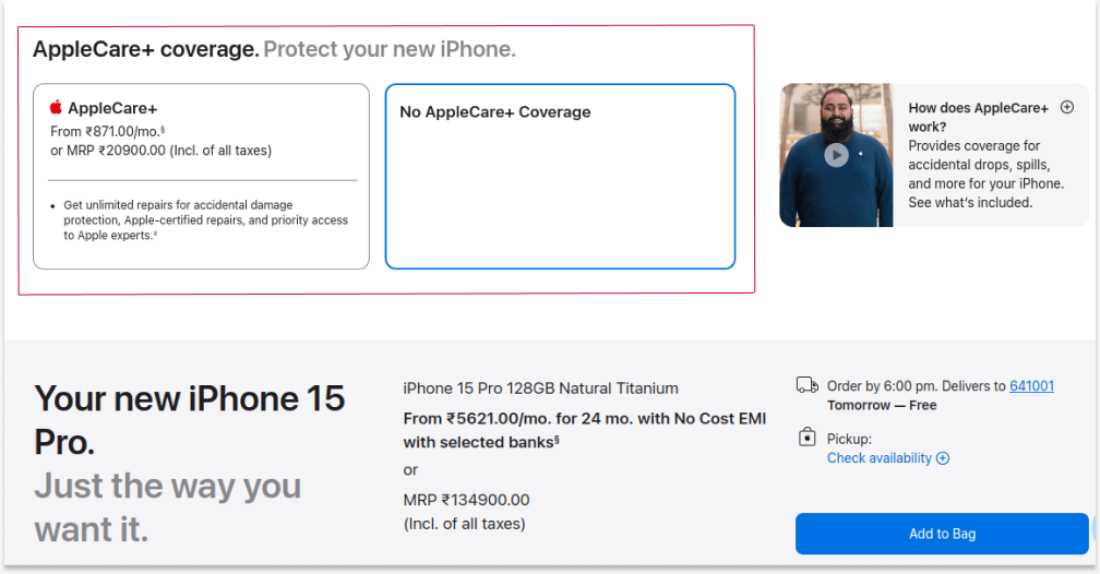 Apple's checkout upsell offer
