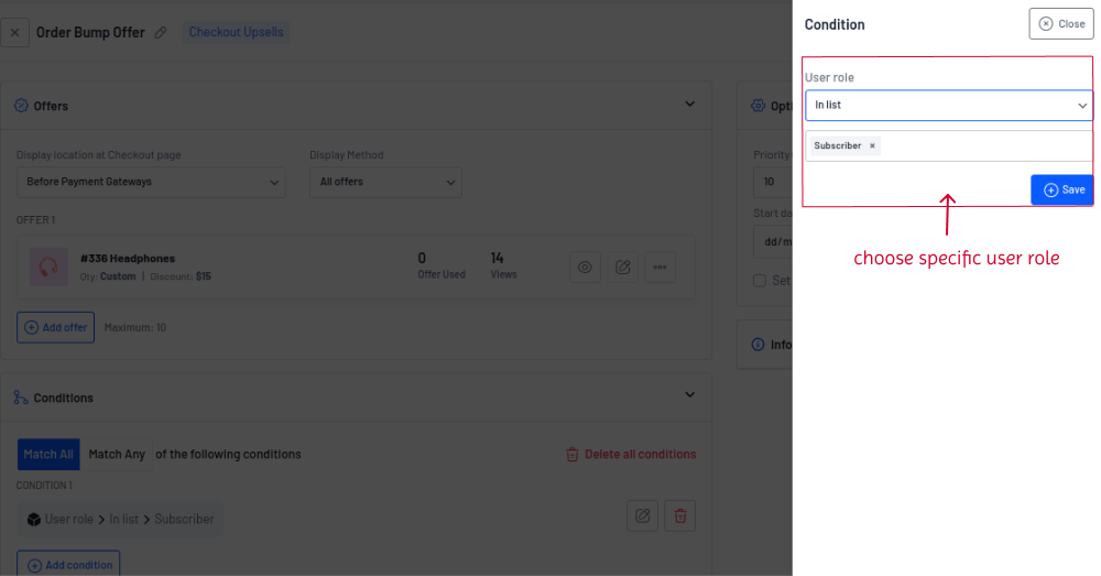 Creating a checkout upsell offer for specific customer roles
