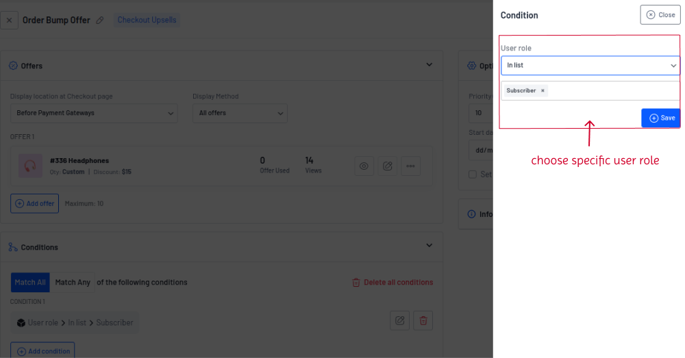 Creating a checkout upsell offer for specific customer roles