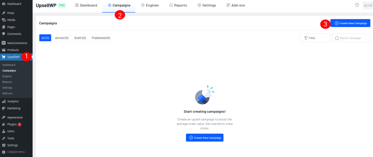 Creating a new campaign in UpsellWP