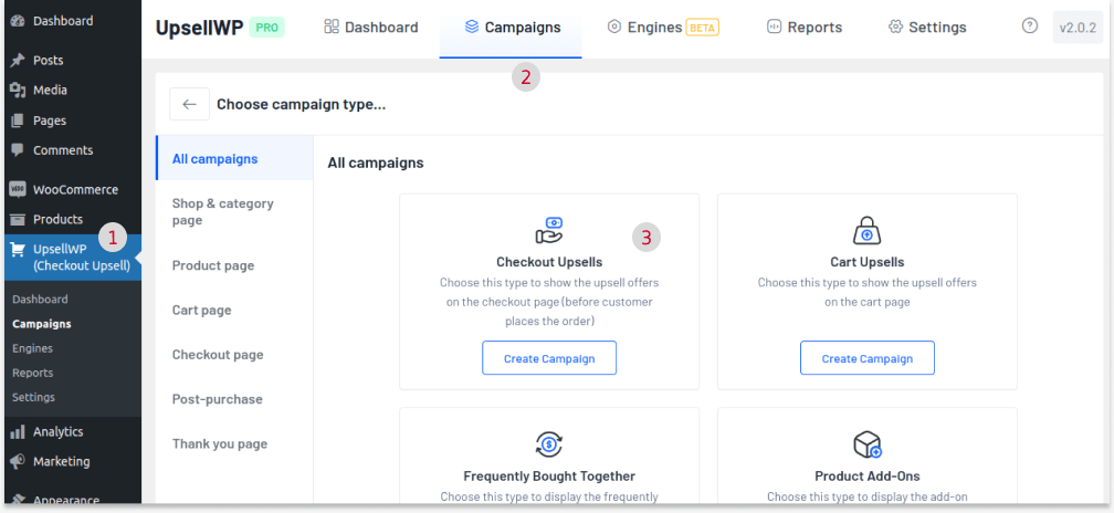 Creating a new checkout upsell campaign