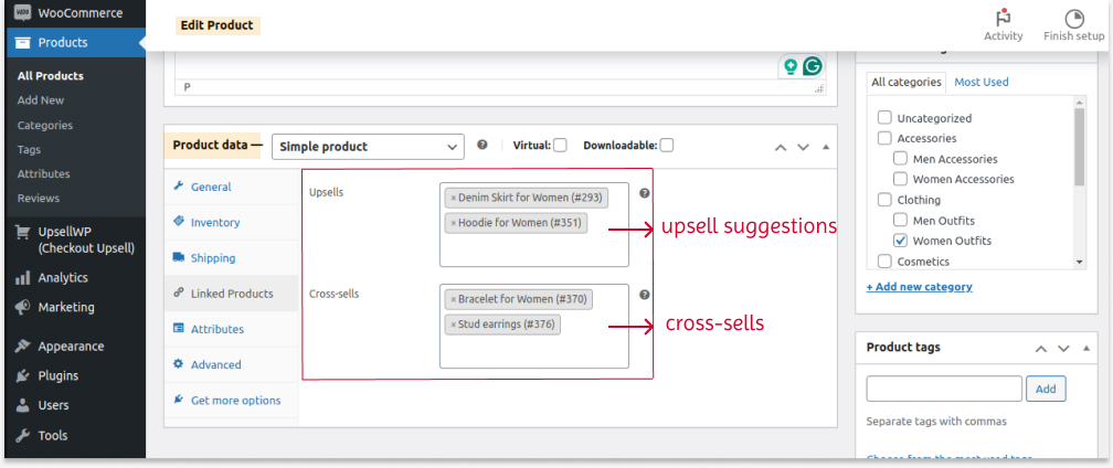 Creating upsells and cross-sells using default settings