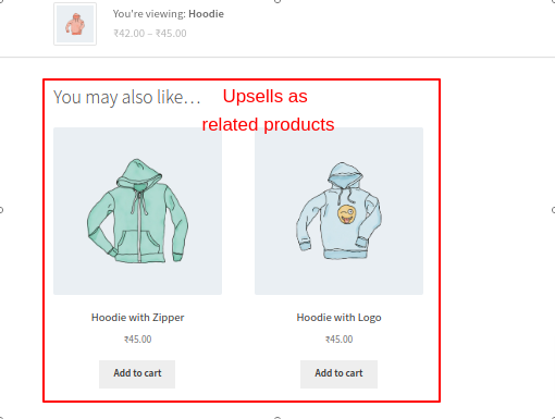 Display of upsells as related products