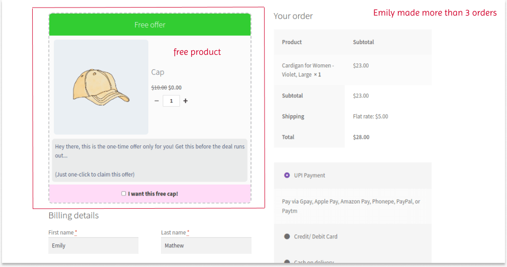 Offering a free product based on purchase history
