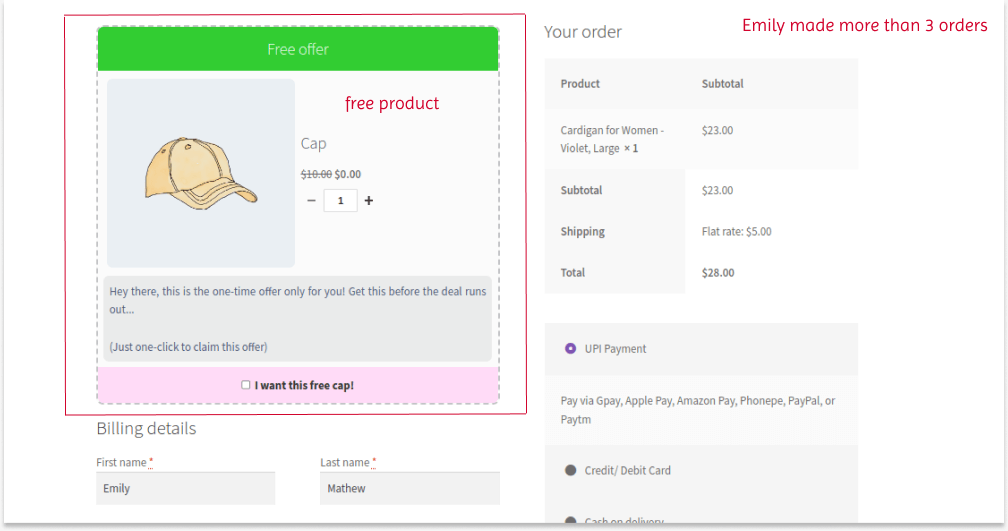 Offering a free product based on purchase history