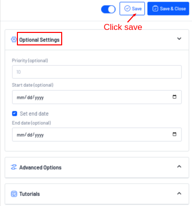 Optional settings to set FBT campaign