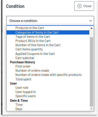 Purchase conditions for order bump
