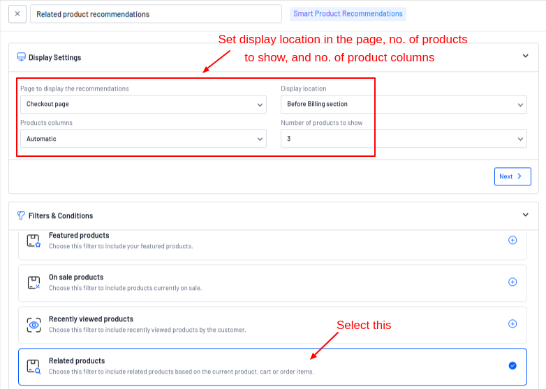 Setting display location and product suggestion method.