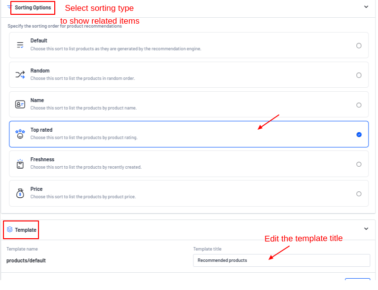 Setting sorting and template title