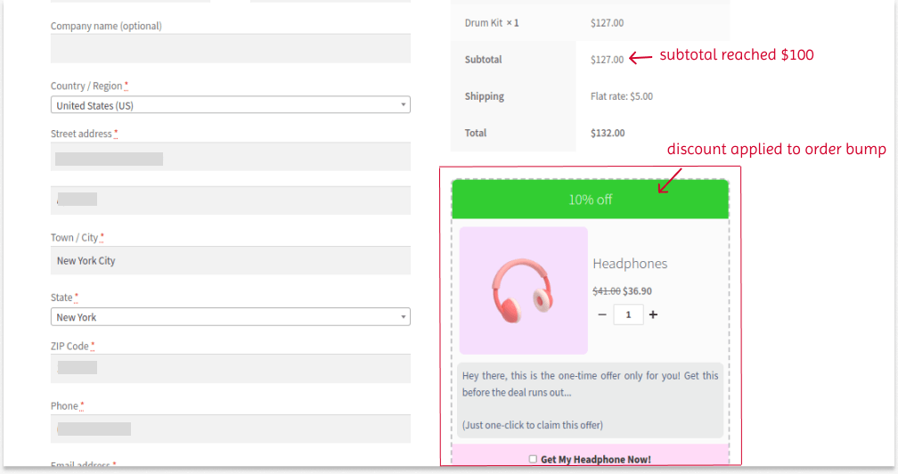 Showing order bump based on cart total