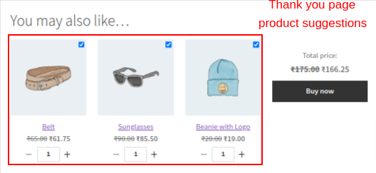 Showing thank you page upsell recommendations