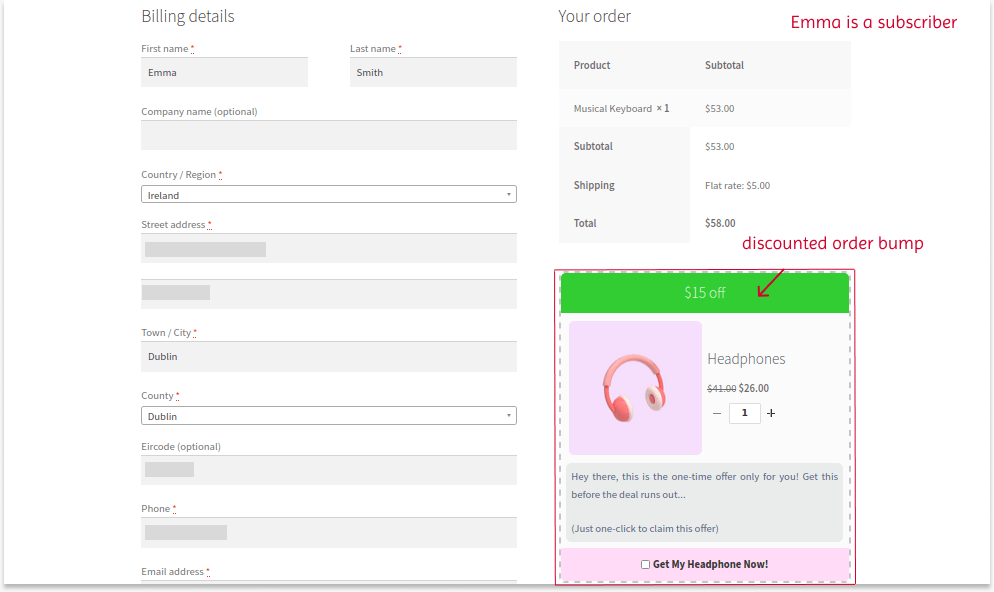 User role-specific upsell on the checkout page
