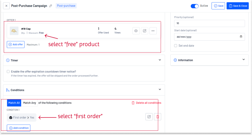 Adding a free product to single-click upsell