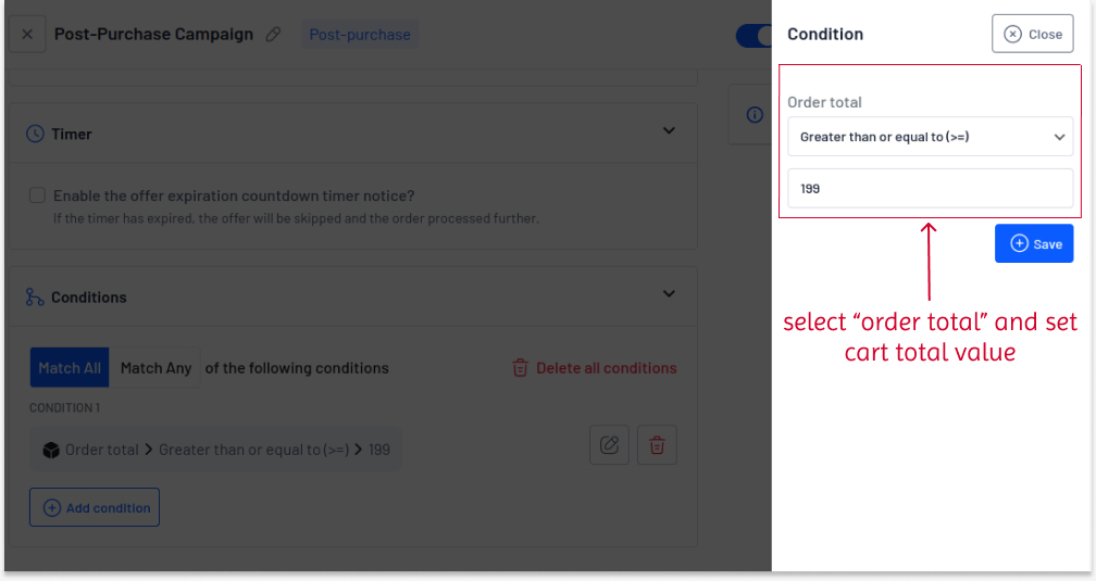 Setting a subtotal condition to the offer