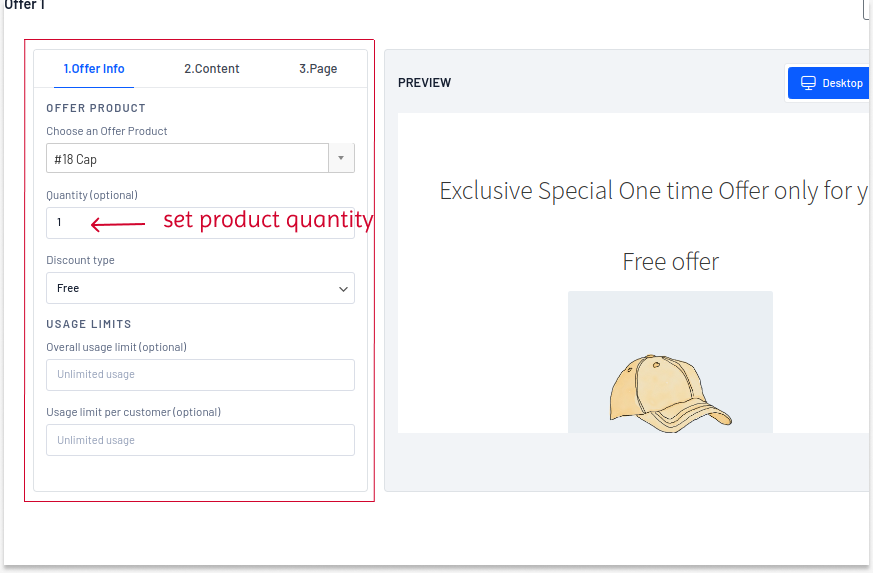 Setting product quantity for upsell items
