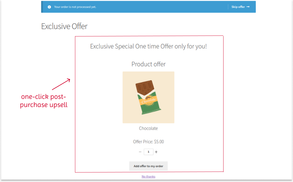 Showing one-click upsell during the post-purchase process