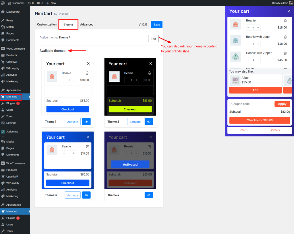 Themes in Mini-cart add-on by UpsellWP