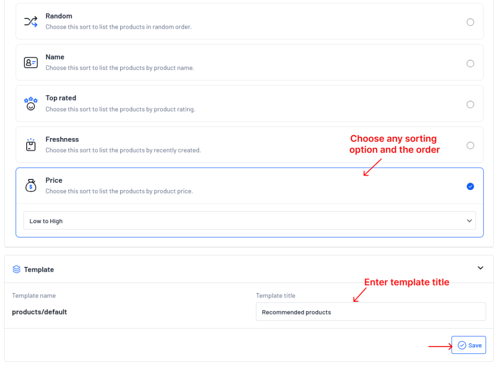 Changing the sorting option and title of the template