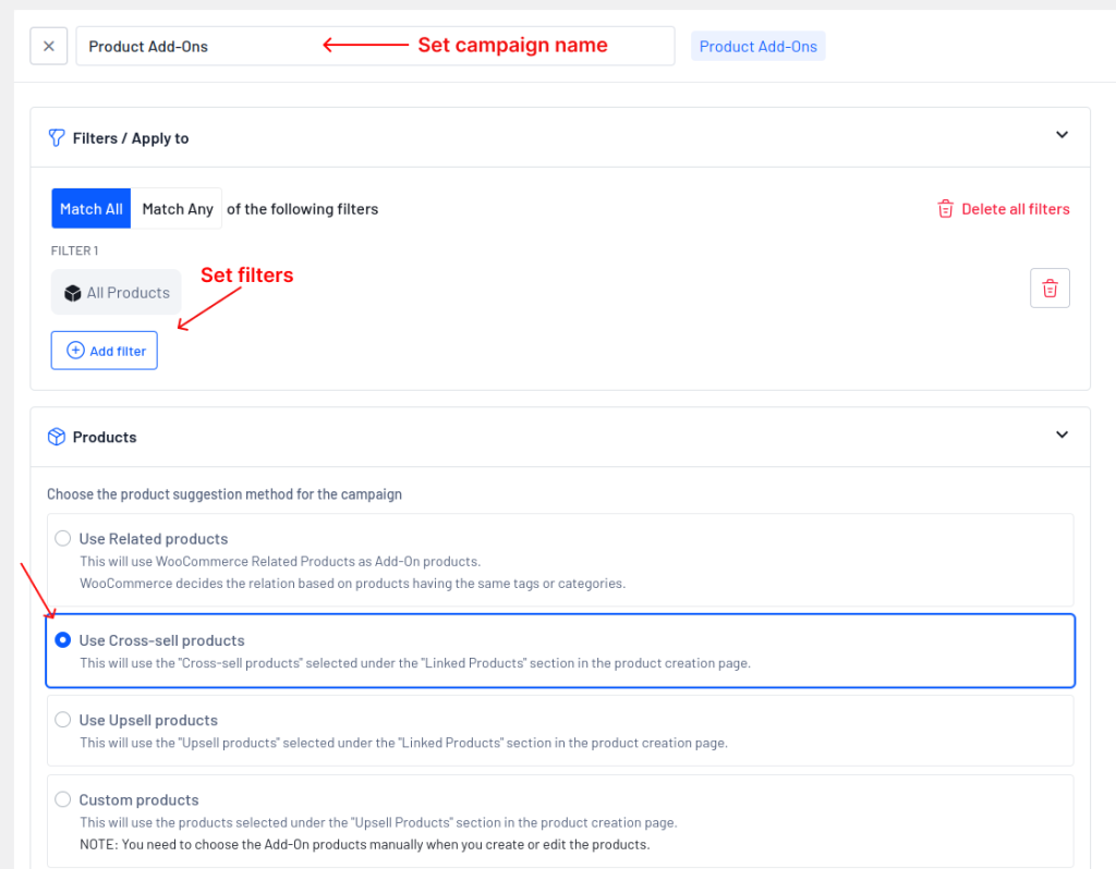 Creating Product add-ons campaign for WooCommerce cross-sell