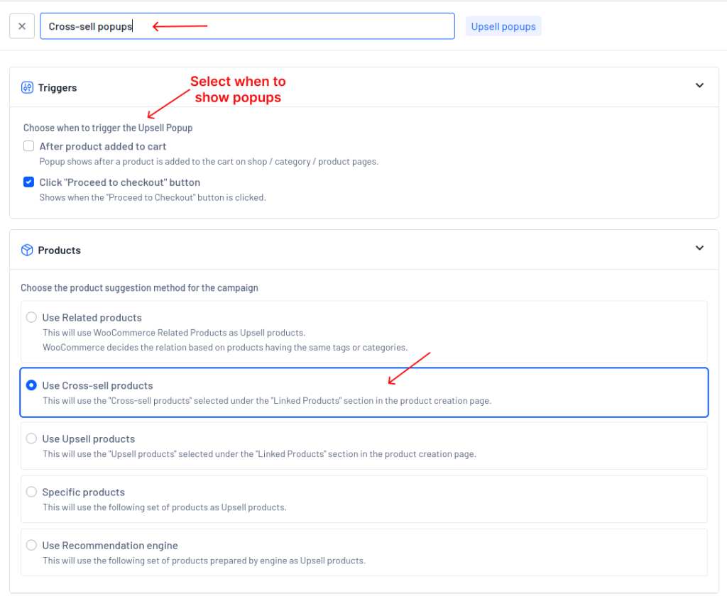 Creating a new upsell popups campaign for cross-sell in WooCommerce
