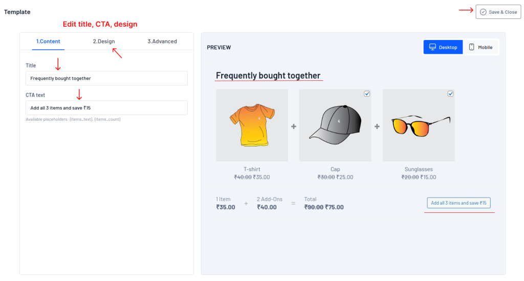 Editing content and design of WooCommerce cross-sell offer template