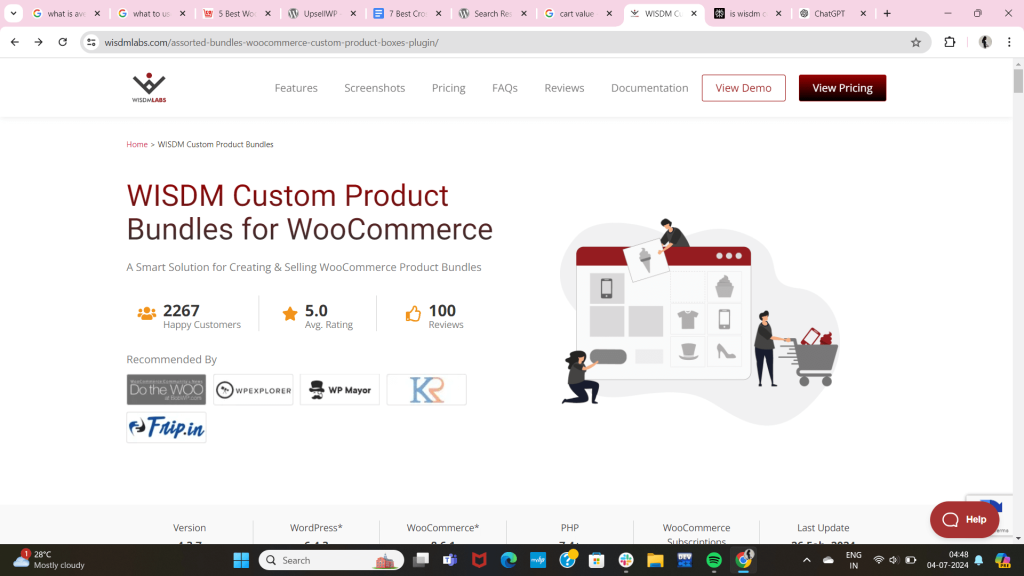 Plugin page of WISDM Custom Product Bundle for WooCommerce - A Cross-sell plugin for WooCommerce