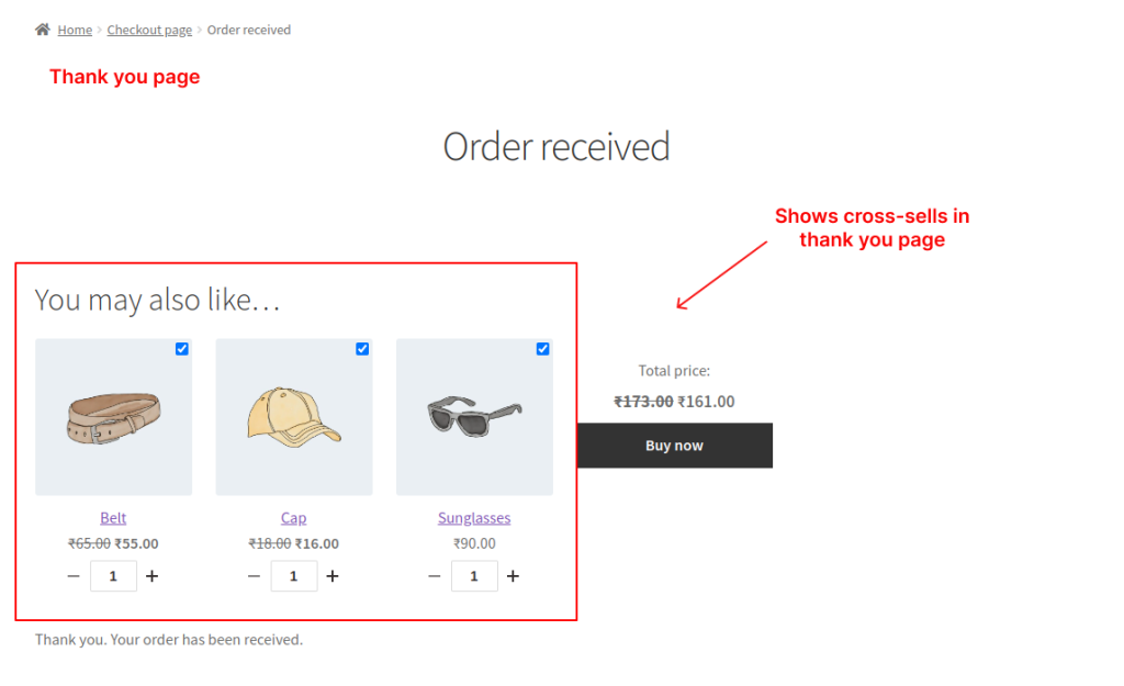 Showing cross-sell products on the thank you page