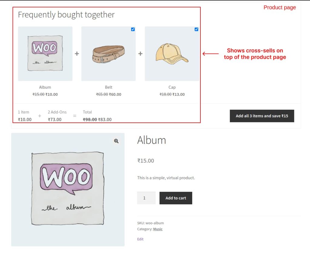 Showing frequently bought together on product page of WooCommerce