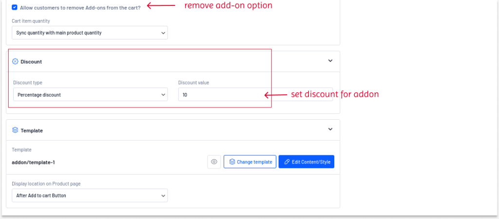 Choosing discount type for add-on