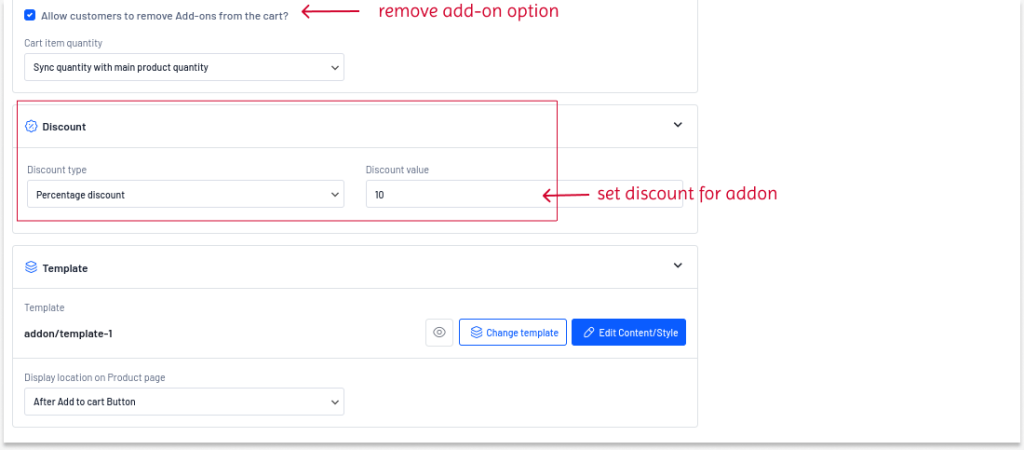 Choosing the discount type for the add-on