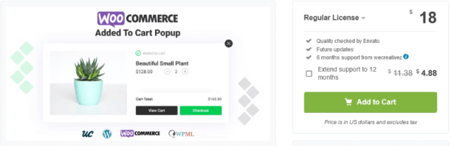 Product page of WooCommerce added to cart popup