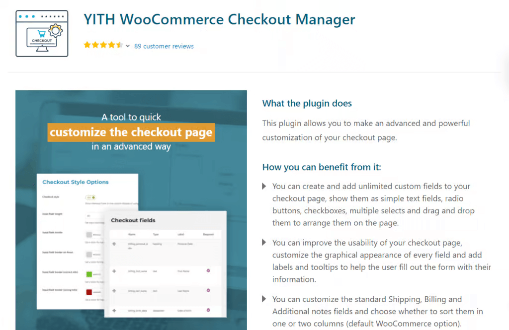 Product page of YITH WooCommerce Checkout Manager - A WooCommerce checkout plugin