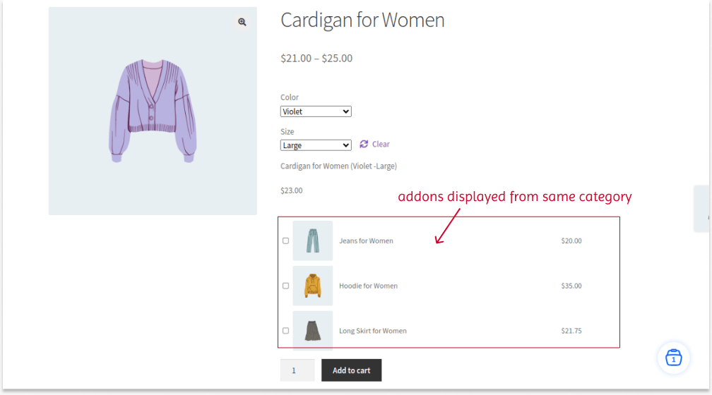 Showing related WooCommerce product add-ons on product pages