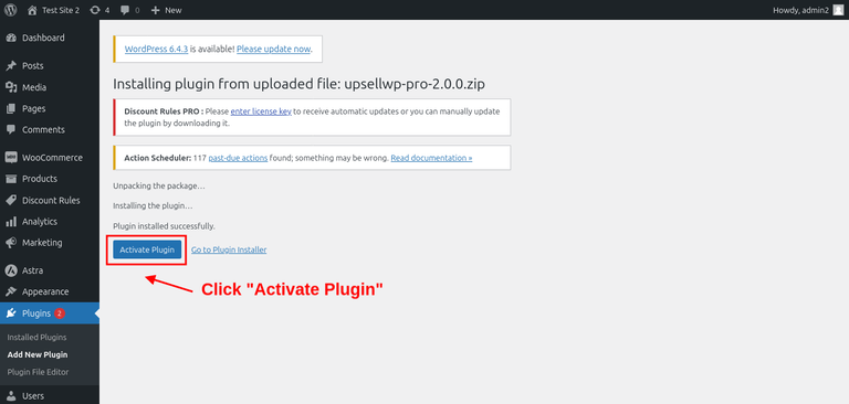 Activating UpsellWP plugin