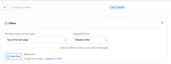 Add Upsell items in the "Offers" section 