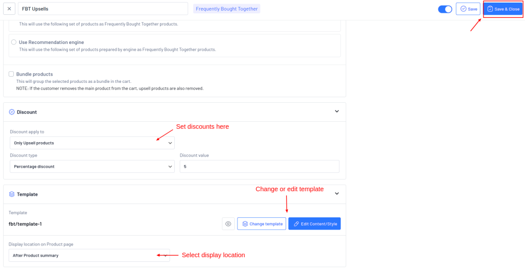 Setting discounts and template for frequently bought together