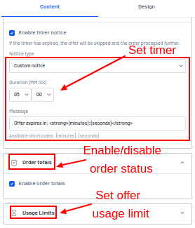 Setting offer timer