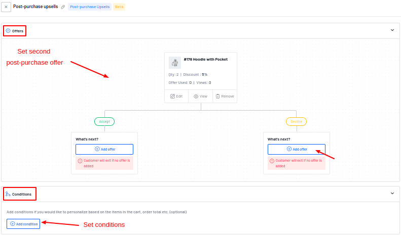 Setting second offer in post-purchase upselling