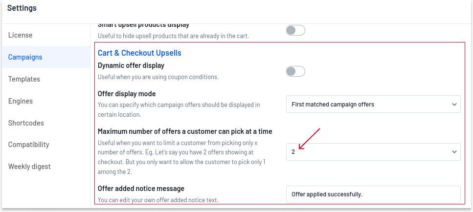 Updating default options for cart upsells