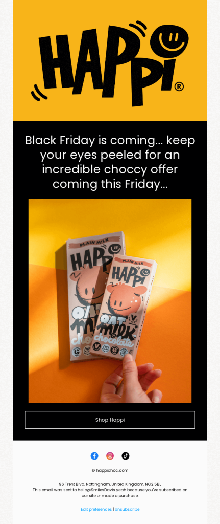 Black friday marketing campaign email by Happi