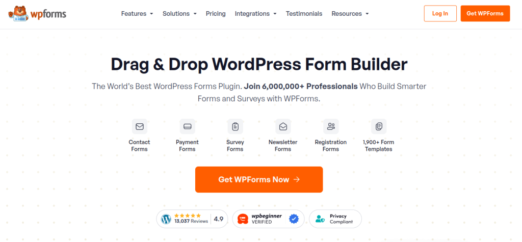 Homepage of WPForms