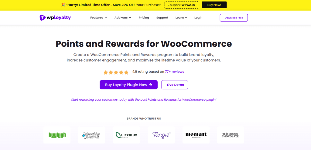 Homepage of WPLoyalty, a WooCommerce Black Friday plugin