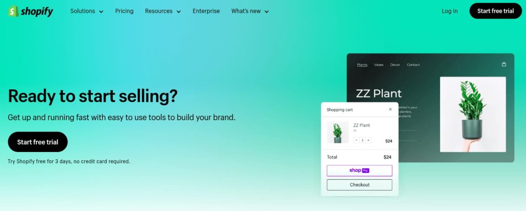 Product page of Shopify