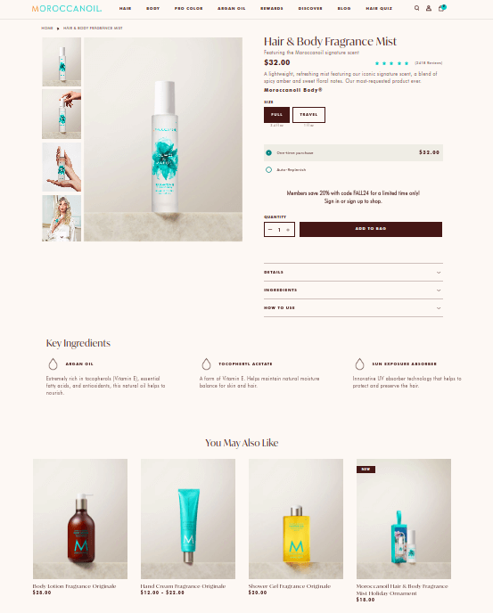 Upsell and cross-sell recommendations of Moroccanoil