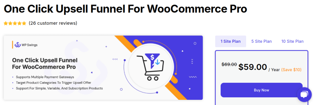 Product page of One click upsell funnel for WooCommerce Pro