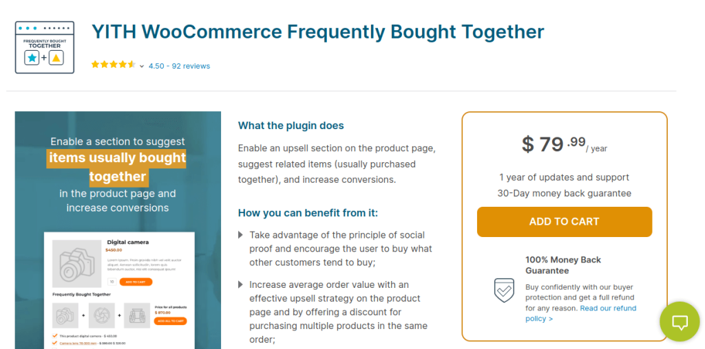 Product page of YITH WooCommerce frequently bought together plugin