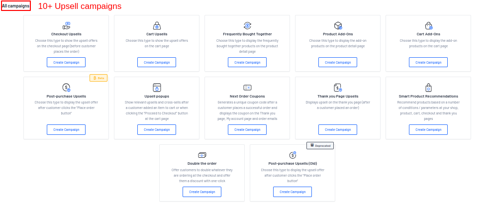 Upsell campaigns of UpsellWP