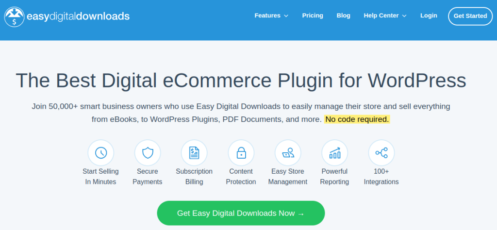 Homepage of Easy Digital Downloads