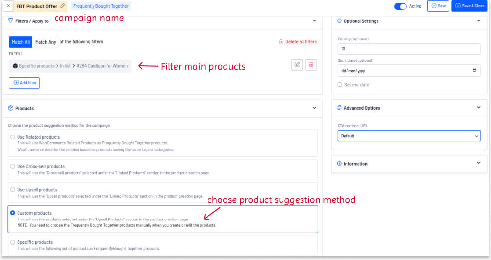 Campaign 1a - Selecting Main Products for FBT Upsell Campaign