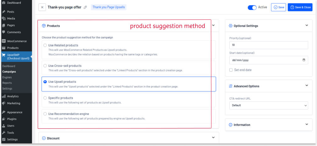 Campaign 5a- Creating thank-you page upsell for product suggestion